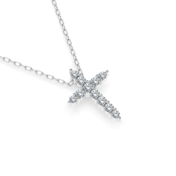 0,09 Karat Diamant Anhänger Kreuz Weißgold 585 (14K) mit Goldkette für Damen