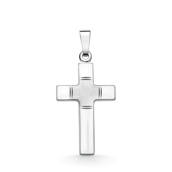 Anhänger Kreuz gesandelt/glanz/diam. , Weißgold 585 / 14K, Höhe 18 mm, Gewicht ca. 0,67 g