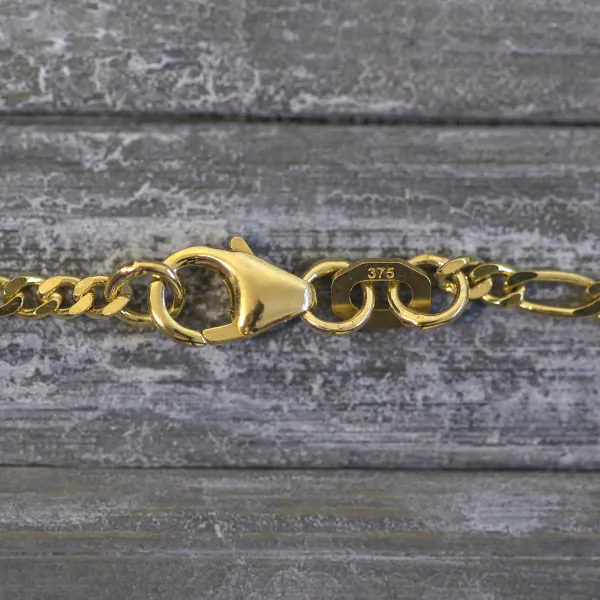 Goldkette als Figarokette diamantiert in Gelbgold 375 / 9K, 85 cm lang, 2,2 mm breit, Gewicht ca. 7.8 g.