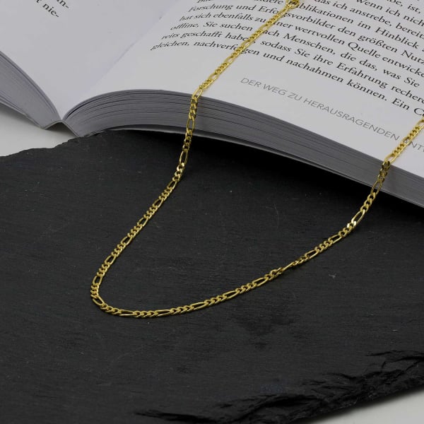 Goldkette als Figarokette diamantiert in Gelbgold 375 / 9K, 60 cm lang, 2,2 mm breit, Gewicht ca. 5.5 g.