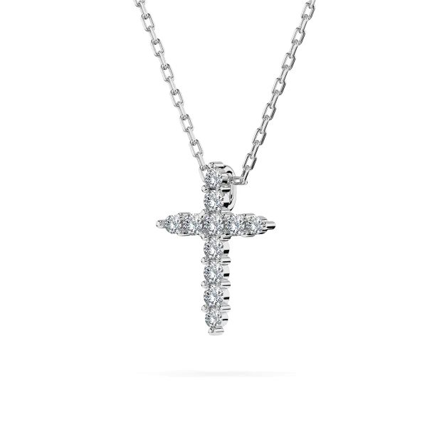 0,09 Karat Diamant Anhänger Kreuz Weißgold 585 (14K) mit Goldkette für Damen