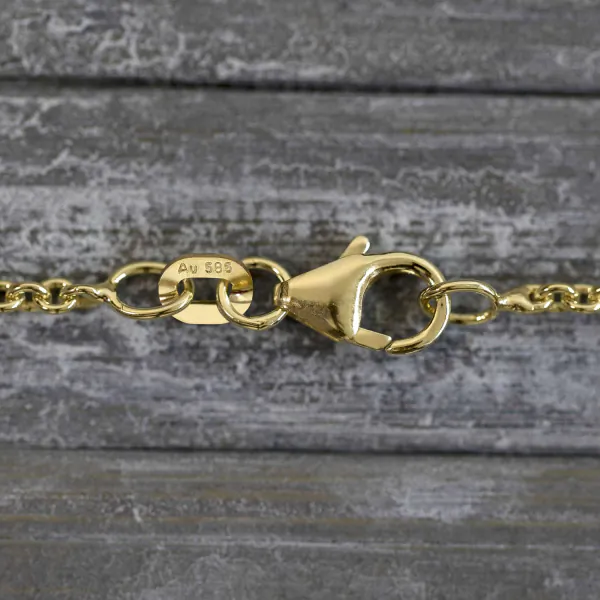 Goldkette als Ankerkette rund in Gelbgold 585 / 14K, 36 cm lang, 2 mm breit, Gewicht ca. 4 g.