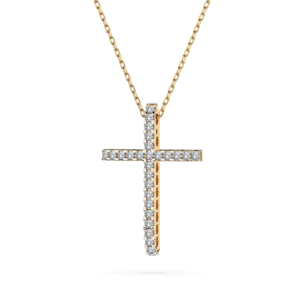 0,14 Karat Diamant Anhänger Kreuz Gelbgold 585 (14K) mit Goldkette für Damen