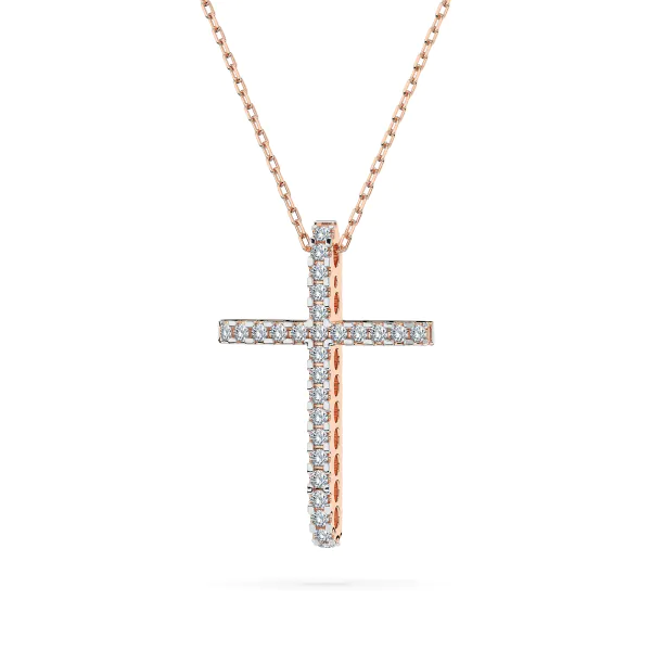 0,14 Karat Diamant Anhänger Kreuz Rotgold 585 (14K) mit Goldkette für Damen