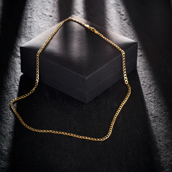 Goldkette als Panzerkette facettiert in Gelbgold 585 / 14K, 60 cm lang, 3,1 mm breit, Gewicht ca. 7.5 g.