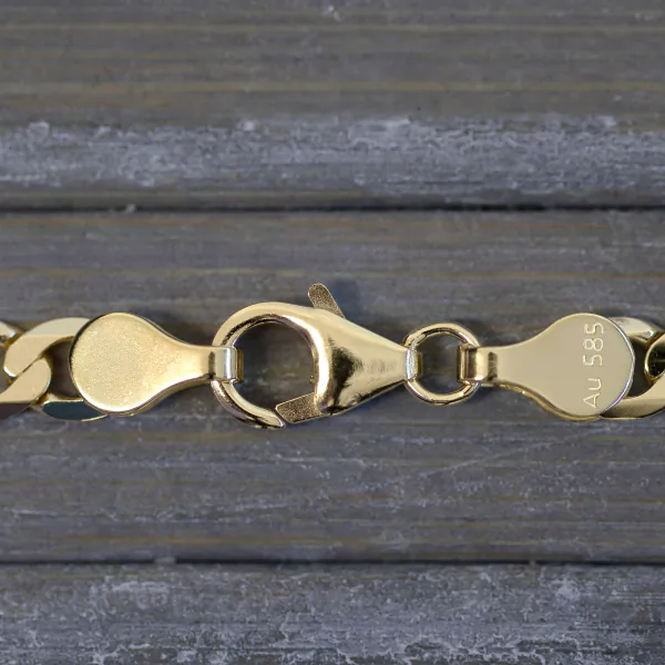 Armband als Panzerkette facettiert in Gelbgold 585 / 14 K, 23 cm lang, 5mm breit, Gewicht ca. 7.4 g.