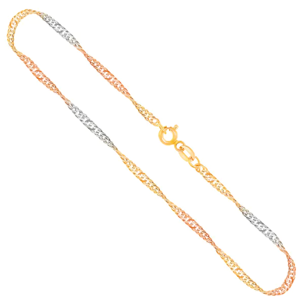 Goldkette als Singapurkette in Tricolor Gelbgold / Weißgold / Rotgold 333 / 8K, 60 cm lang, 2,4 mm breit, Gewicht ca. 4.3 g.