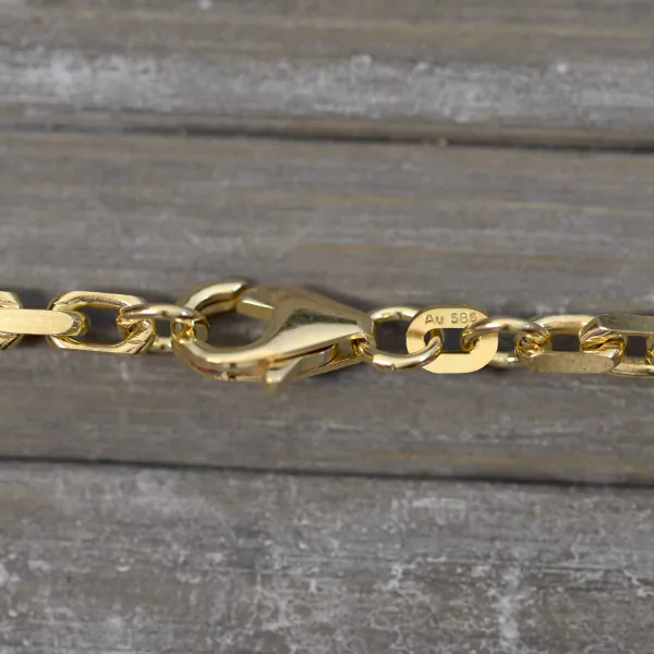 Goldkette als Ankerkette diamantiert in Gelbgold 585 / 14K, 40 cm lang, 3 mm breit, Gewicht ca. 18.9 g.