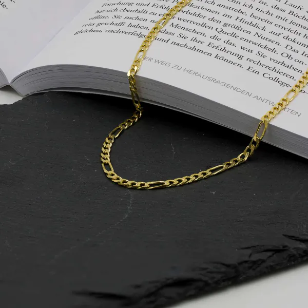 Goldkette als Figarokette diamantiert in Gelbgold 333 / 8K, 42 cm lang, 3,4 mm breit, Gewicht ca. 9 g.