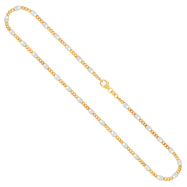 Goldkette als Panzerstegkette in Bicolor Gelbgold/Weißgold 333 / 8K, 50 cm lang, 3,1 mm breit, Gewicht ca. 4.7 g.