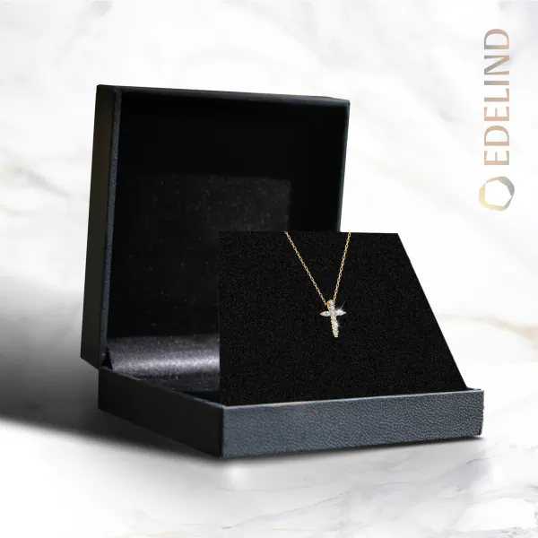 0,09 Karat Diamant Anhänger Kreuz Gelbgold 585 (14K) mit Goldkette für Damen