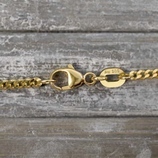 Goldkette als Panzerkette flach in Gelbgold 585 / 14K, 50 cm lang, 2,1 mm breit, Gewicht ca. 7.1 g.