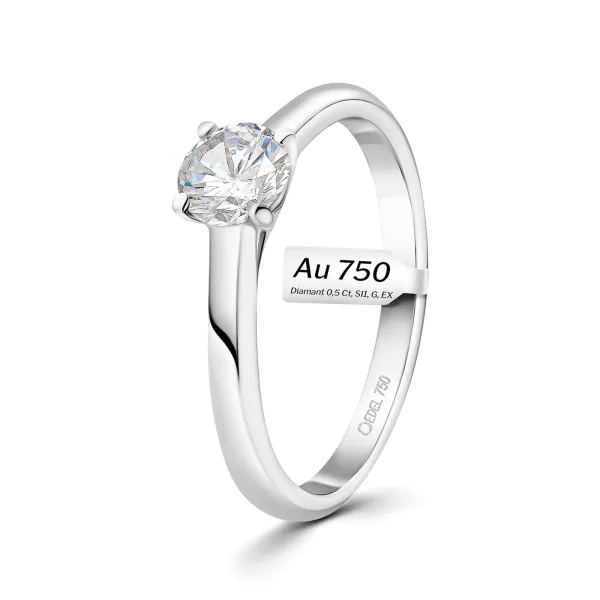 0,50 Karat Diamant Ring mit GIA Zertifikat, Weißgold 750 / 18K, Breite 1,7 mm,Weite 49 mm, Gewicht ca. 3.41 g.