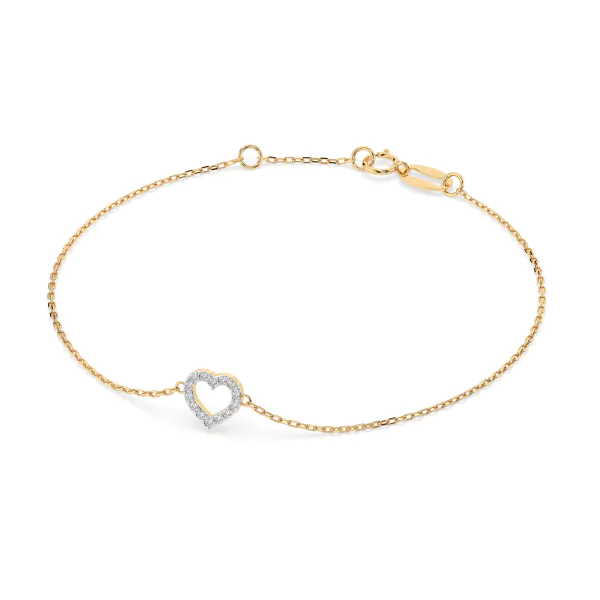 Herz Goldarmband als Ankerkette mit 0,07 Karat Diamanten, Gelbgold 585 / 14 Karat