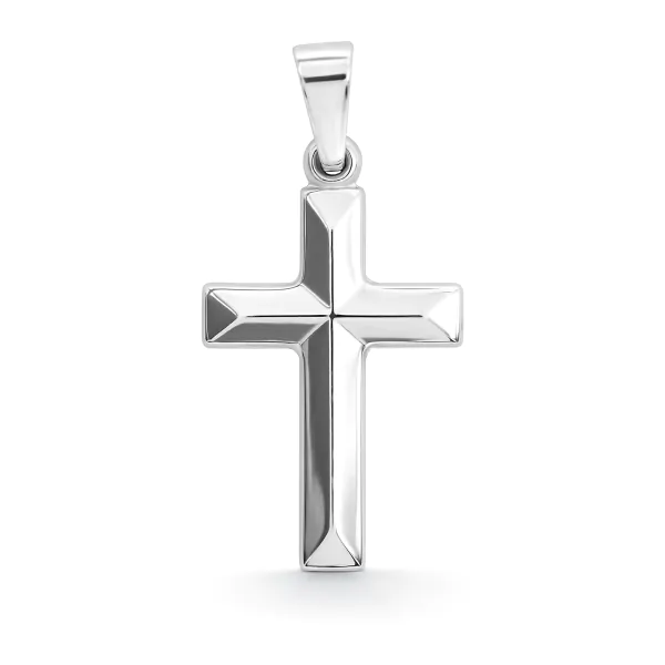 Anhänger Kreuz glanz, Weißgold 585 / 14K, Höhe 25.0 mm, Breite 12.1 mm, Gewicht ca. 0.74 g