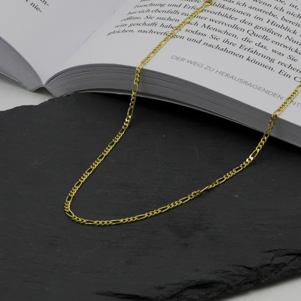 Goldkette als Figarokette diamantiert in Gelbgold 333 / 8K, 85 cm lang, 2,2 mm breit, Gewicht ca. 7.7 g.