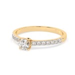 0,3+0,21 Karat Diamant Verlobungsring mit 15 Diamanten, Gelbgold 585 / 14K, Weite 61 mm, Gewicht ca. 1.5 g.