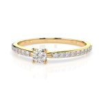 0,1+0,16 Karat Diamant Verlobungsring mit 21 Diamanten, Gelbgold 585 / 14K, Weite 72 mm, Gewicht ca. 1.2 g.