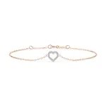 Herz Goldarmband als Ankerkette mit 0,07 Karat Diamanten, Rotgold 585 / 14 Karat, 17 cm lang, Gewicht ca. 0,8 g.
