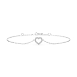 Herz Goldarmband als Ankerkette mit 0,07 Karat Diamanten, Weißgold 585 / 14 Karat, 17 cm lang, Gewicht ca. 0,8 g.