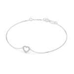 Herz Goldarmband als Ankerkette mit 0,07 Karat Diamanten, Weißgold 585 / 14 Karat, 17 cm lang, Gewicht ca. 0,8 g.