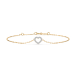 Herz Goldarmband als Ankerkette mit 0,07 Karat Diamanten, Gelbgold 585 / 14 Karat, 16,5 cm lang, Gewicht ca. 0,8 g.