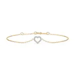 Herz Goldarmband als Ankerkette mit 0,07 Karat Diamanten, Gelbgold 585 / 14 Karat, 19,5 cm lang, Gewicht ca. 0,8 g.