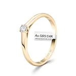 0,10 Karat Diamant Verlobungsring, Gelbgold 585 / 14K, Breite 2 mm, Weite 51 mm, Gewicht ca. 2.2 g.