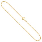 Goldkette als Figarokette diamantiert in Gelbgold 585 / 14K, 38 cm lang, 1,5 mm breit, Gewicht ca. 2 g.