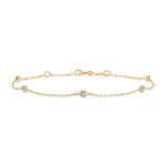 Goldarmband als Ankerkette mit 0,14 Karat Diamanten, Gelbgold 585 / 14 Karat, 21 cm lang, Gewicht ca. 0,9 g.