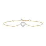 Herz Goldarmband als Ankerkette mit 0,07 Karat Diamanten, Gelbgold 585 / 14 Karat, 21 cm lang, Gewicht ca. 0,8 g.