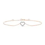 Herz Goldarmband als Ankerkette mit 0,07 Karat Diamanten, Rotgold 585 / 14 Karat, 20 cm lang, Gewicht ca. 0,8 g.
