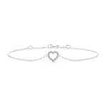 Herz Goldarmband als Ankerkette mit 0,07 Karat Diamanten, Weißgold 585 / 14 Karat, 19,5 cm lang, Gewicht ca. 0,8 g.