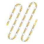 Goldkette als Figarokette hohl in Bicolor Gelbgold / Weißgold 585 / 14K, 50 cm lang, 5,7 mm breit, Gewicht ca. 12.2 g.