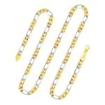 Goldkette als Figarokette hohl in Bicolor Gelbgold / Weißgold 585 / 14K, 45 cm lang, 5,7 mm breit, Gewicht ca. 11 g.