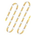 Goldkette als Figarokette hohl in Bicolor Gelbgold / Weißgold 585 / 14K, 70 cm lang, 5,7 mm breit, Gewicht ca. 17.1 g.