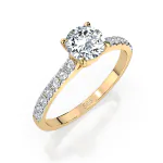 0,5+0,21 Karat Diamant Verlobungsring mit 15 Diamanten, Gelbgold 585 / 14K, Weite 49 mm, Gewicht ca. 1.6 g.