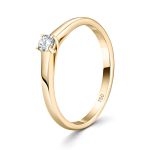 0,10 Karat Diamant Verlobungsring, Gelbgold 750 / 18K, Breite 2 mm, Weite 53 mm, Gewicht ca. 2.03 g.