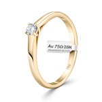 0,10 Karat Diamant Verlobungsring, Gelbgold 750 / 18K, Breite 2 mm, Weite 51 mm, Gewicht ca. 2.03 g.