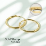 Ohrringe, Creolen, Gelbgold 585 / 14K, Außendurchmesser 20 mm, Breite 1.5 mm, Gewicht ca. 0.7 g