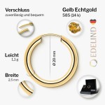 Ohrringe, Creolen, Gelbgold 585 / 14K, Außendurchmesser 20 mm, Breite 2.5 mm, Gewicht ca. 1.1 g