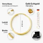 Ohrringe, Creolen, Gelbgold 750 / 18K, Außendurchmesser 30 mm, Breite 2 mm, Gewicht ca. 1.3 g