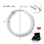 Ohrringe, Creolen, Weißgold 585 / 14K, Außendurchmesser 20 mm, Breite 2 mm, Gewicht ca. 0.7 g