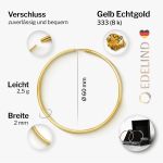 Ohrringe, Creolen, Gelbgold 333 / 8K, Außendurchmesser 60 mm, Breite 2 mm, Gewicht ca. 2.5 g