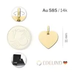 Anhänger Gravurplatte herzform seidenmatt 11 mm, Gelbgold 585 / 14K, Höhe 11 mm, Gewicht ca. 0,88 g