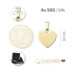 Anhänger Gravurplatte herzform bandmatt , Gelbgold 585 / 14K, Höhe 12 mm, Gewicht ca. 1,37 g