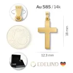 Anhänger Kreuz seidenmatt, Gelbgold 585 / 14K, Höhe 18 mm, Gewicht ca. 0.68 g