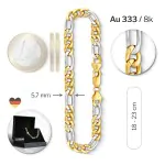 Armband als Figarokette hohl Bicolor in Gelbgold / Weißgold 333 / 8K, 19 cm lang, 5,7 mm breit, Gewicht ca. 4.06 g.