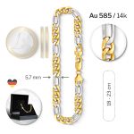 Armband als Figarokette hohl Bicolor in Gelbgold / Weißgold 585 / 14K, 19 cm lang, 5,7 mm breit, Gewicht ca. 5.1 g.