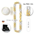 Armband als Figarokette hohl Bicolor in Gelbgold / Weißgold 750 / 18K, 21 cm lang, 5,7 mm breit, Gewicht ca. 6.7 g.